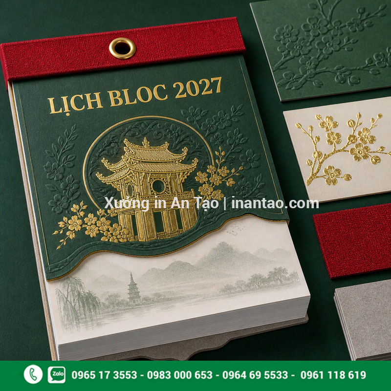 Chất liệu bìa và kỹ thuật gia công lịch bloc Chi tiết chất liệu và gia công lịch bloc cao cấp