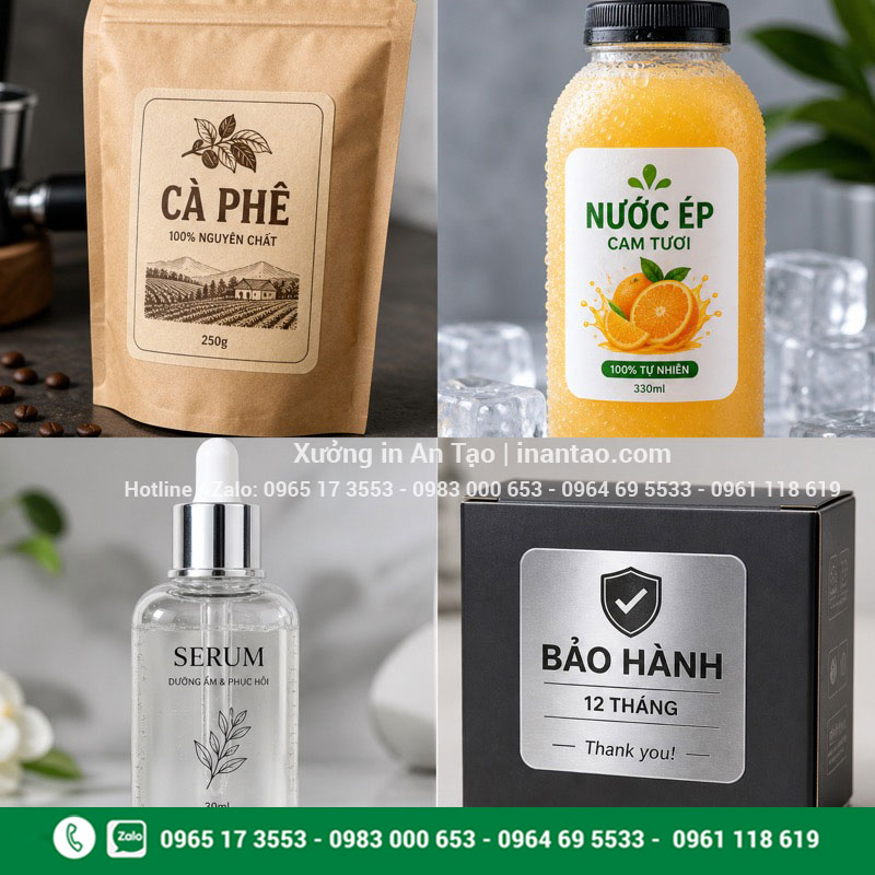 Các chất liệu in tem nhãn decal phổ biến So sánh chất liệu in tem nhãn decal giấy nhựa trong và bạc