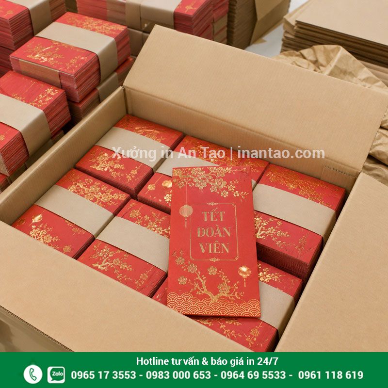 Đóng gói bao lì xì thành phẩm giao khách Đóng gói đơn in bao lì xì giá sỉ theo bộ tại xưởng