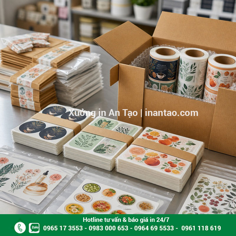 Đóng gói đơn in decal sẵn sàng giao hàng Decal tờ và decal cuộn được đóng gói thành phẩm