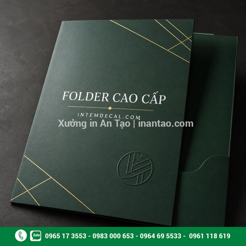 Gia công cao cấp cho sản phẩm in folder Gia công cán mờ ép kim và dập nổi khi in bìa folder