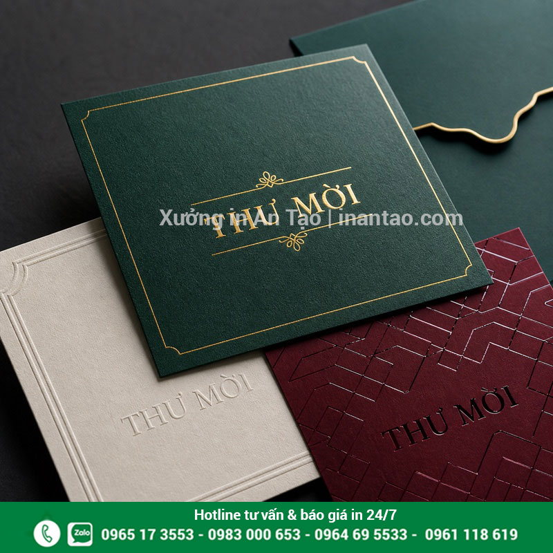 Gia công thiệp mời ép kim dập nổi phủ UV Thiệp mời ép kim dập nổi và phủ UV hoàn thiện