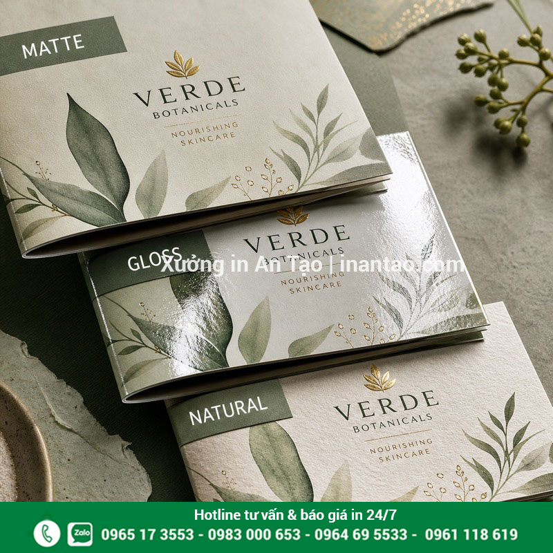 Chọn giấy và bề mặt hoàn thiện brochure So sánh giấy in brochure cán mờ cán bóng và giấy tự nhiên