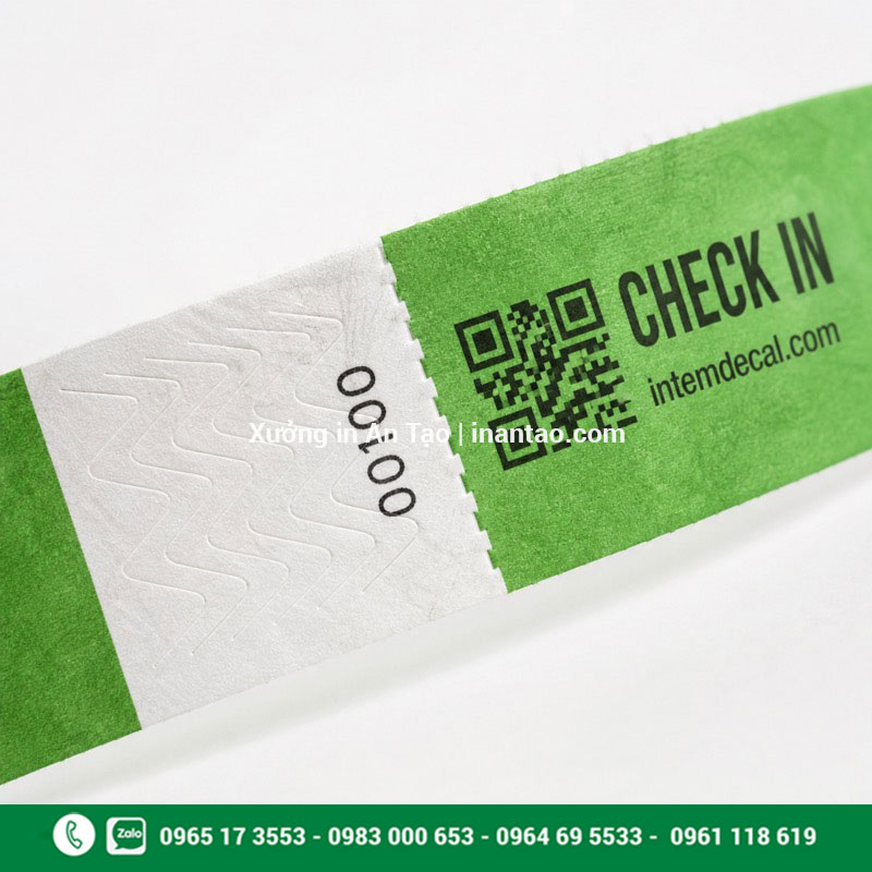 Cấu tạo vòng tay giấy Tyvek dai chống nước In vòng đeo tay bằng giấy dai Tyvek có khóa dán và mã QR
