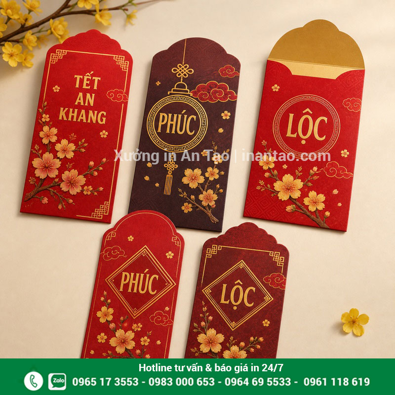 In bao lì xì đẹp theo nhận diện thương hiệu Mẫu in bao lì xì theo yêu cầu hoàn thiện tại intemdecal.com