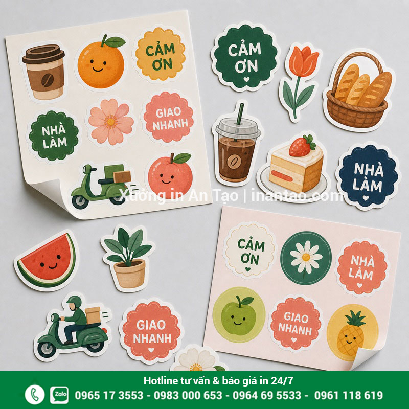 In decal sticker theo yêu cầu Bộ in decal sticker bế hình theo yêu cầu nhiều màu sắc