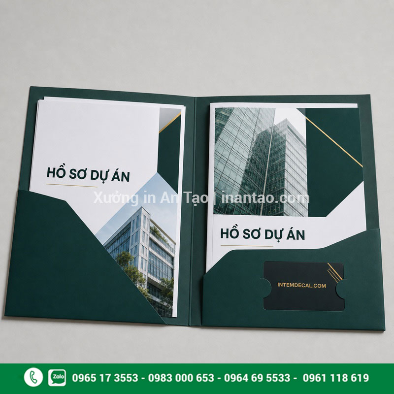 Cấu tạo bên trong folder bìa kẹp hồ sơ In folder bìa kẹp hồ sơ có hai tai và khe cài card