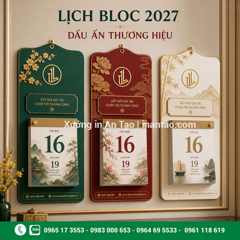 In lịch bloc theo yêu cầu cho quà tặng doanh nghiệp Mẫu in lịch bloc theo yêu cầu với màu sắc thương hiệu