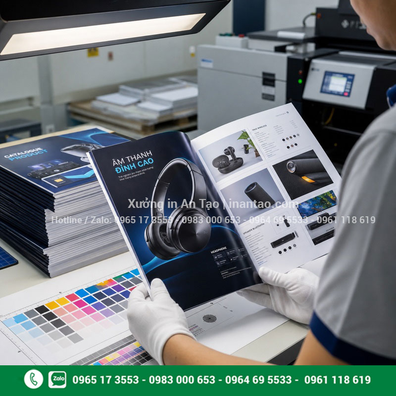 In nhanh catalogue và kiểm soát màu Kỹ thuật viên kiểm màu khi in nhanh catalogue tại xưởng