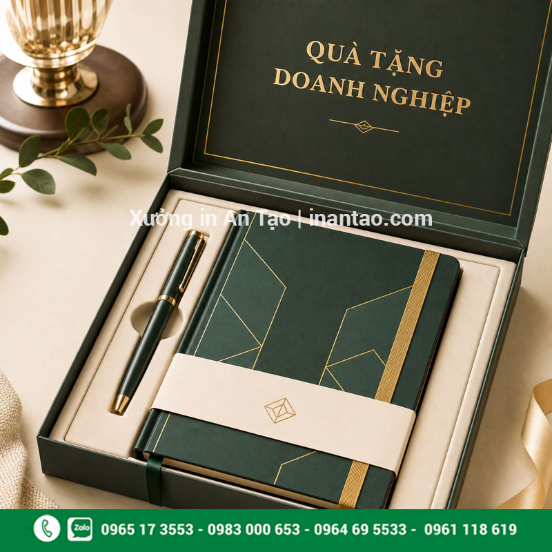 In sổ tay quà tặng doanh nghiệp Bộ in sổ tay quà tặng doanh nghiệp kèm bút và hộp