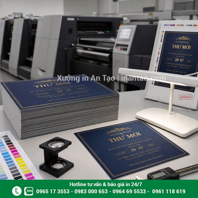 Kiểm màu in thiệp mời trước khi giao Kiểm màu và kiểm tra thành phẩm in thiệp mời tại xưởng