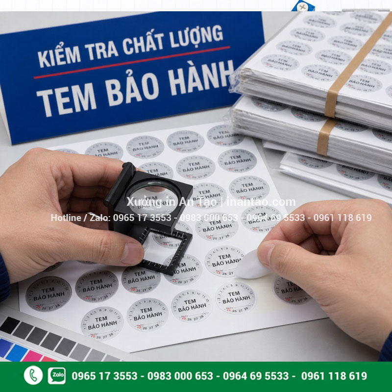 Kiểm tra chất lượng in tem bảo hành Kiểm tra tem bảo hành chất lượng cao bằng kính lúp