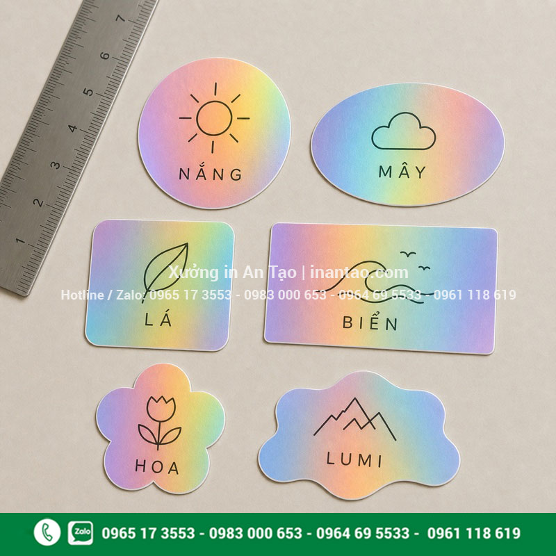 Các hình dáng decal tem 7 màu thường Mẫu decal tem 7 màu thường với nhiều hình dáng