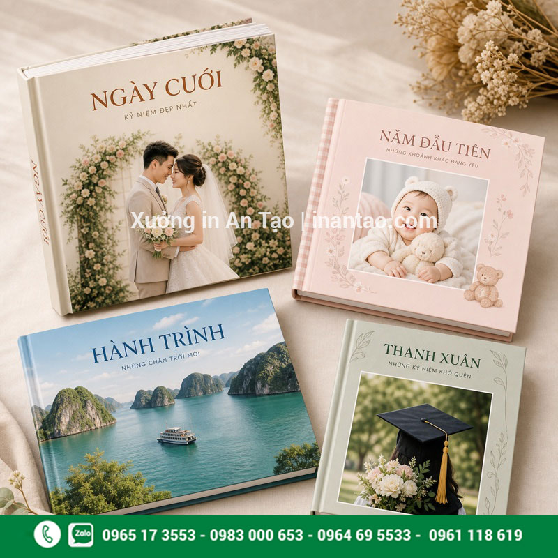 Các mẫu photobook thiết kế theo từng chủ đề Mẫu in photobook theo yêu cầu cho cưới em bé du lịch và kỷ yếu