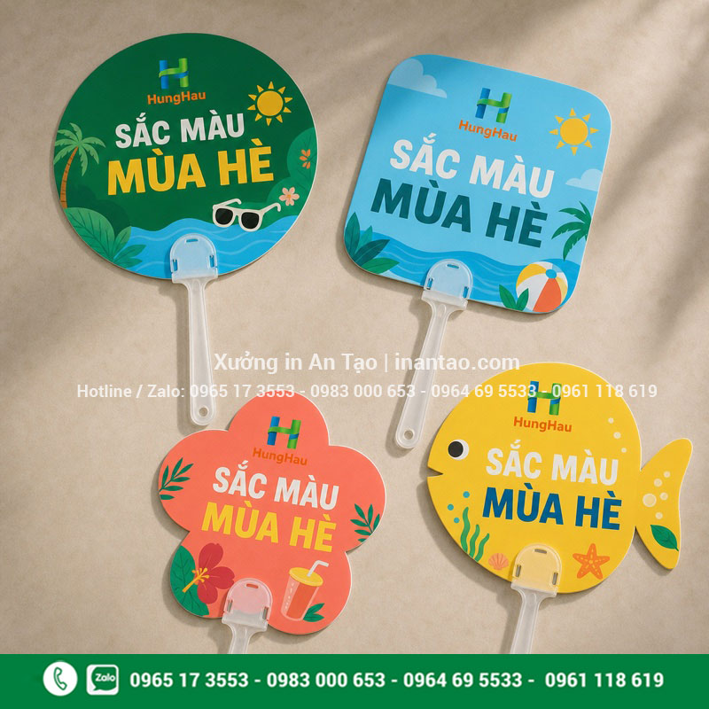 Mẫu in quạt giấy theo yêu cầu cho sự kiện Mẫu in quạt giấy theo yêu cầu với nhiều màu sắc và hình dáng
