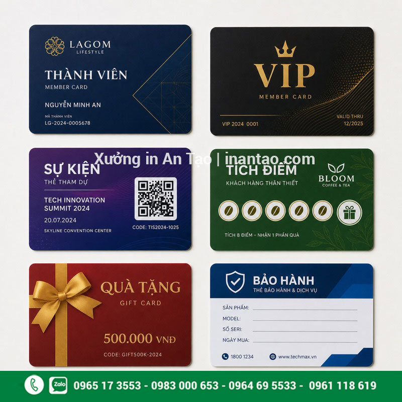 Các mẫu thẻ nhựa in theo yêu cầu sử dụng thực tế Mẫu in thẻ nhựa cho thành viên VIP sự kiện và bảo hành