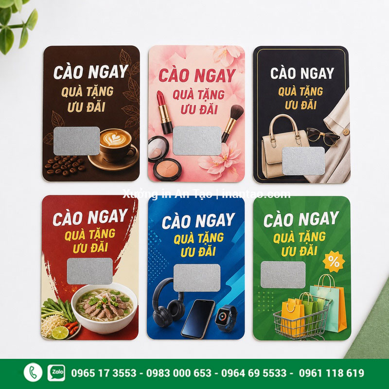 Mẫu thẻ cào khuyến mãi thiết kế theo ngành Mẫu in thẻ cào khuyến mãi cho nhiều ngành kinh doanh
