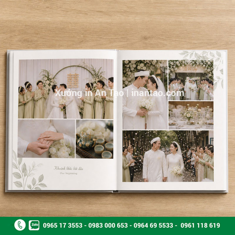 Photobook mở phẳng với bố cục ảnh cưới hoàn chỉnh Ruột photobook mở phẳng in ảnh cưới sắc nét