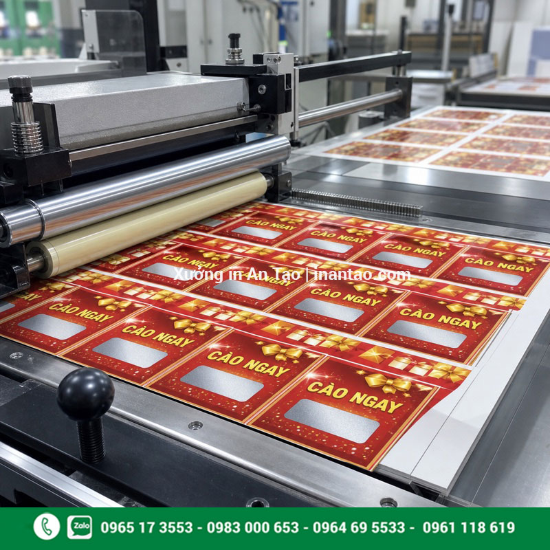 Sản xuất thẻ cào trực tiếp tại xưởng intemdecal.com Dây chuyền sản xuất thẻ cào và phủ bạc tại xưởng