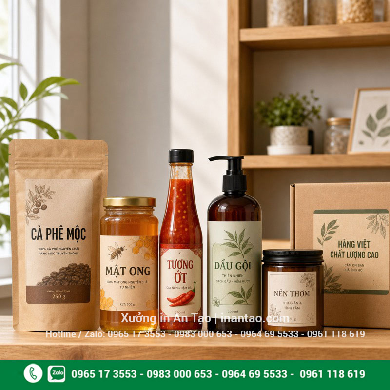 Ứng dụng in tem nhãn trên nhiều dòng sản phẩm Tem nhãn hoàn chỉnh trên bao bì cà phê mật ong mỹ phẩm và thực phẩm