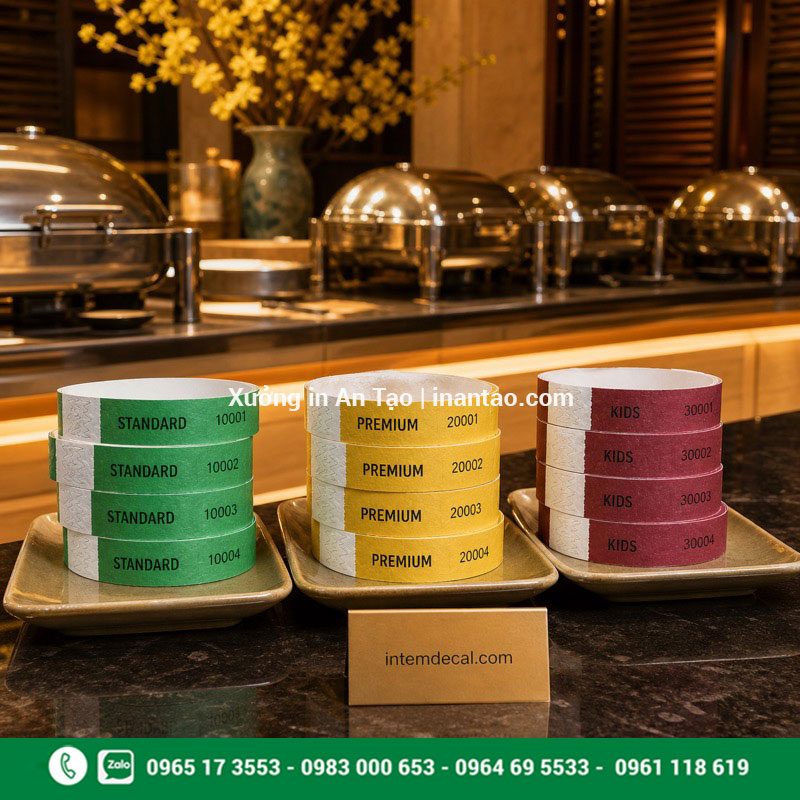 Mẫu vòng đeo tay cho buffet phân hạng khách Vòng đeo tay quản lý khách tham gia buffet theo màu
