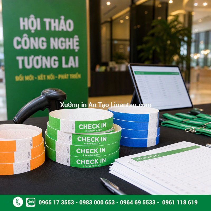 Vòng tay giấy check in tại bàn đón khách Vòng tay check in sự kiện in màu và số thứ tự
