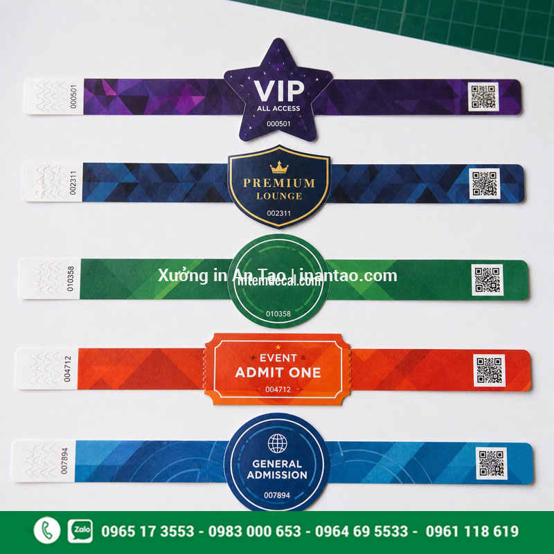 Các kiểu vòng tay giấy bế hình theo yêu cầu Vòng tay giấy bế hình theo yêu cầu in QR và số thứ tự