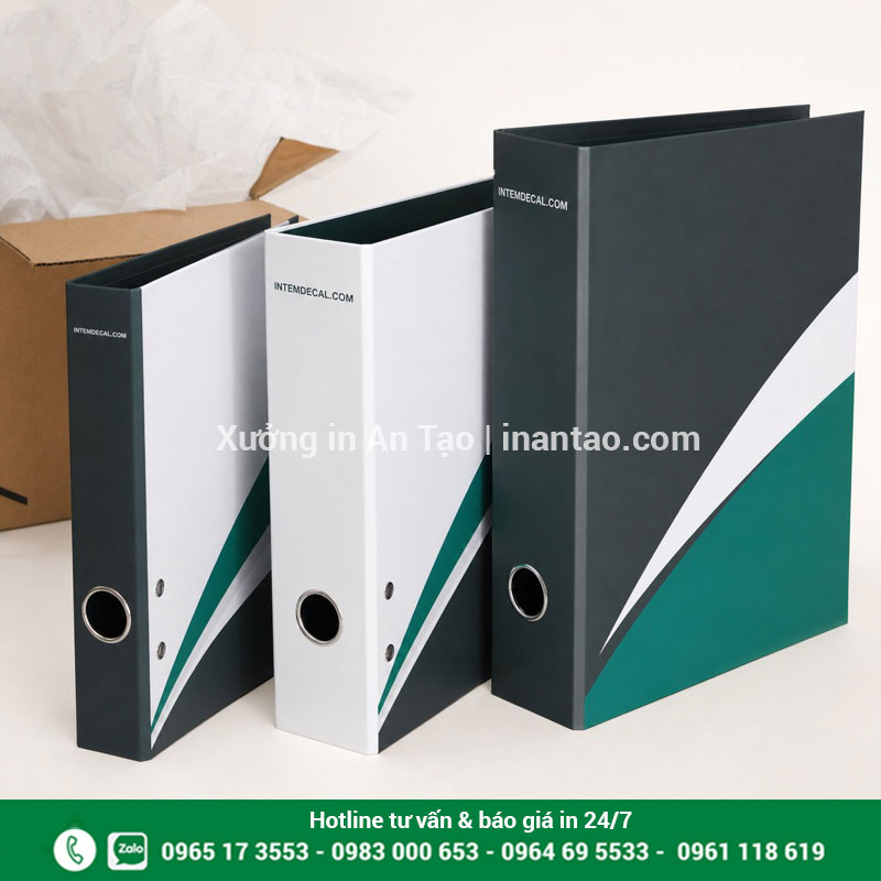 Bìa còng thành phẩm sẵn sàng giao hàng Bộ bìa còng nhiều độ dày đã hoàn thiện và đóng gói