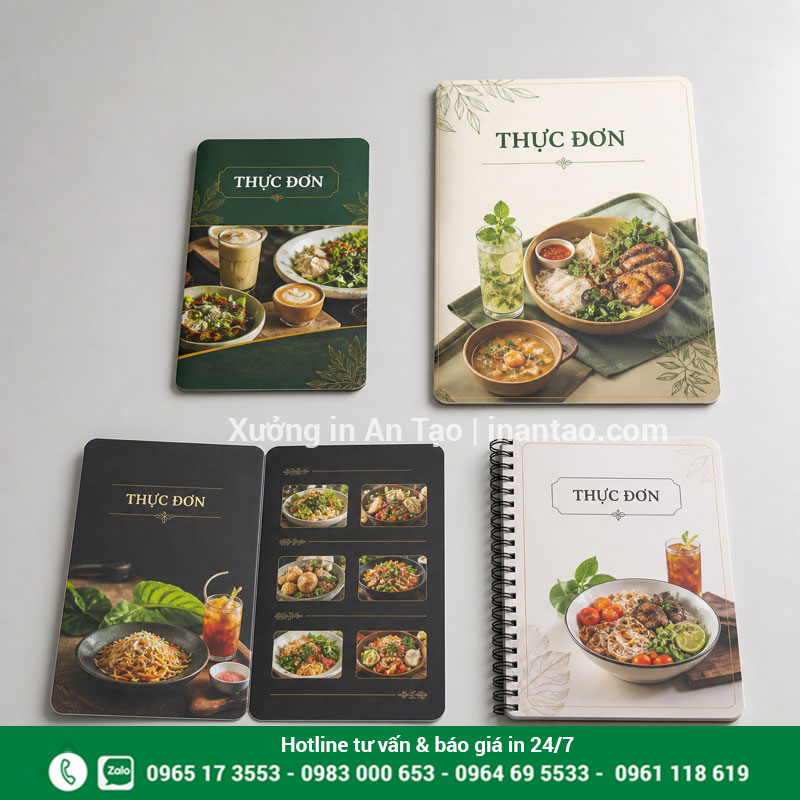 Các quy cách menu nhựa PVC phổ biến Các kiểu menu nhựa PVC dạng tờ gấp và cuốn