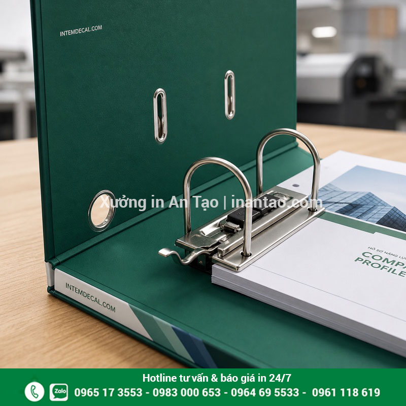 Bộ còng kim loại chắc chắn cho bìa tài liệu Cận cảnh bộ còng kim loại gắn trong bìa hồ sơ