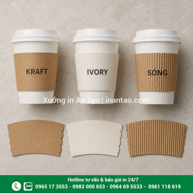 Chất liệu cover cách nhiệt cho cốc giấy So sánh chất liệu kraft ivory và carton sóng làm cover cách nhiệt