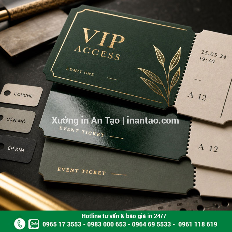 Chất liệu và gia công vé sự kiện Mẫu giấy và gia công dùng khi in vé sự kiện