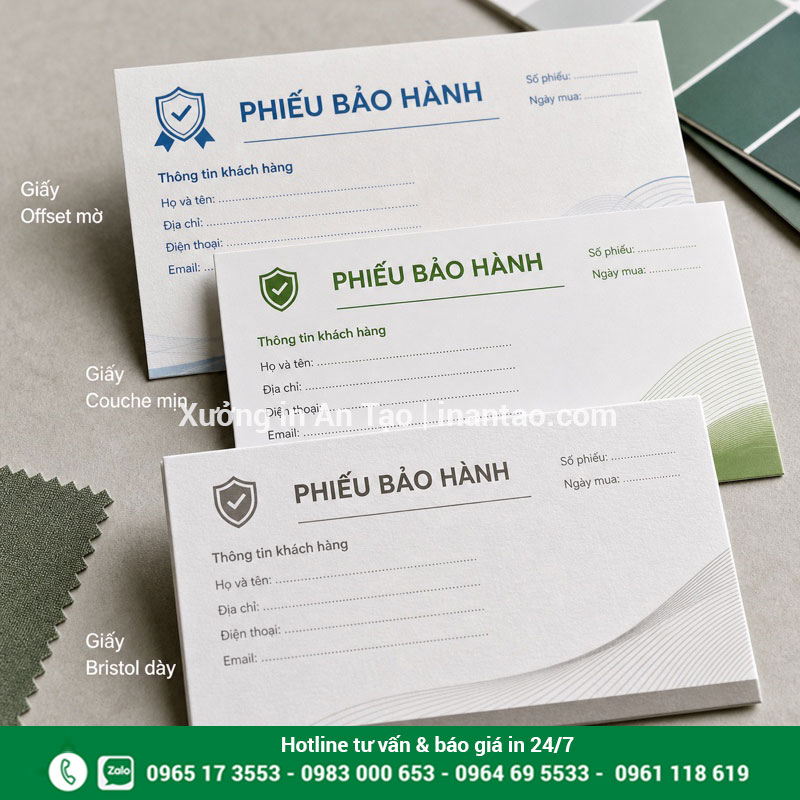 Chọn chất liệu giấy in thẻ bảo hành phù hợp So sánh giấy Offset, Couche và Bristol để in thẻ bảo hành