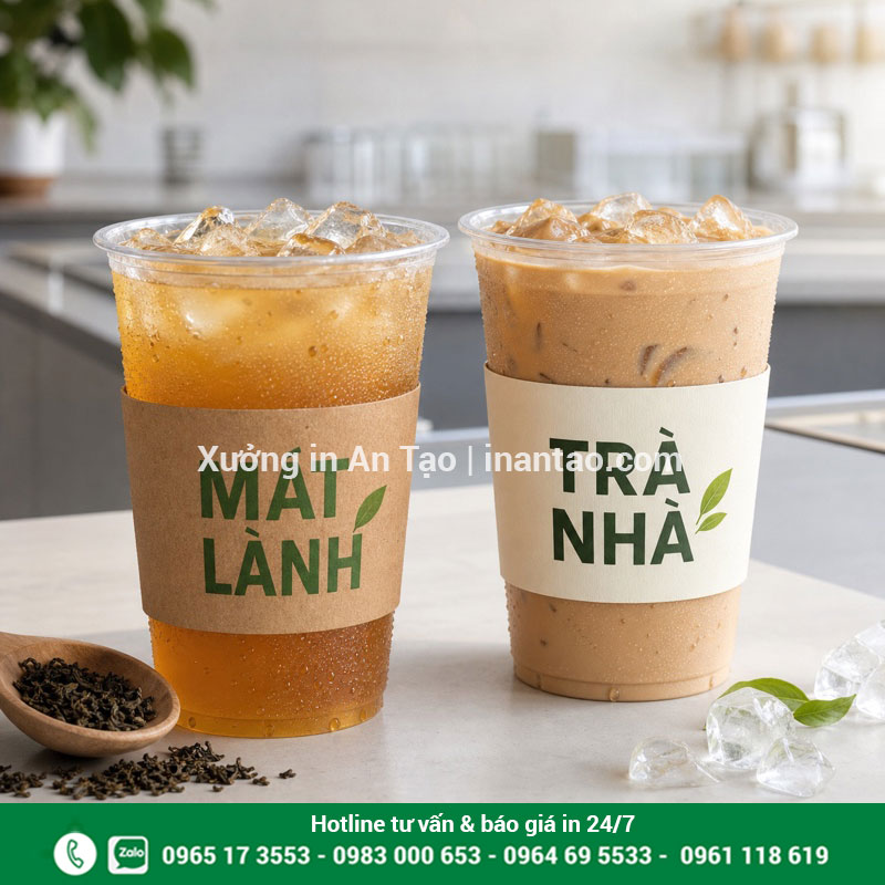 Cover ly nhựa giúp tăng độ bám khi cầm Cover ly nhựa in thương hiệu cho trà và cà phê đá