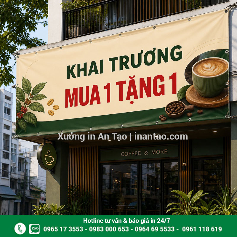 In banner Hiflex ngoài trời bền đẹp Banner Hiflex khai trương treo ngoài trời tại cửa hàng