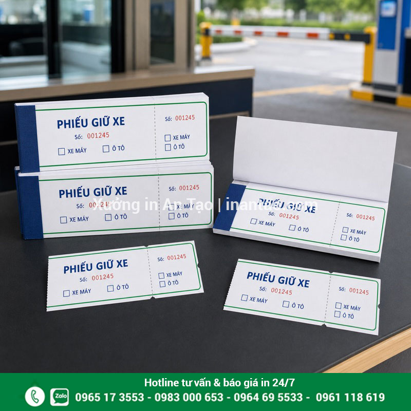In phiếu giữ xe theo yêu cầu cho bãi xe Mẫu in phiếu giữ xe có số nhảy và đường xé răng cưa