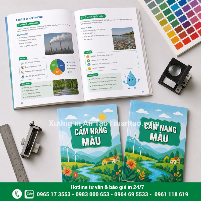 In sách màu giá rẻ với nội dung hoàn chỉnh Sách màu mở trang với hình ảnh và biểu đồ in rõ nét