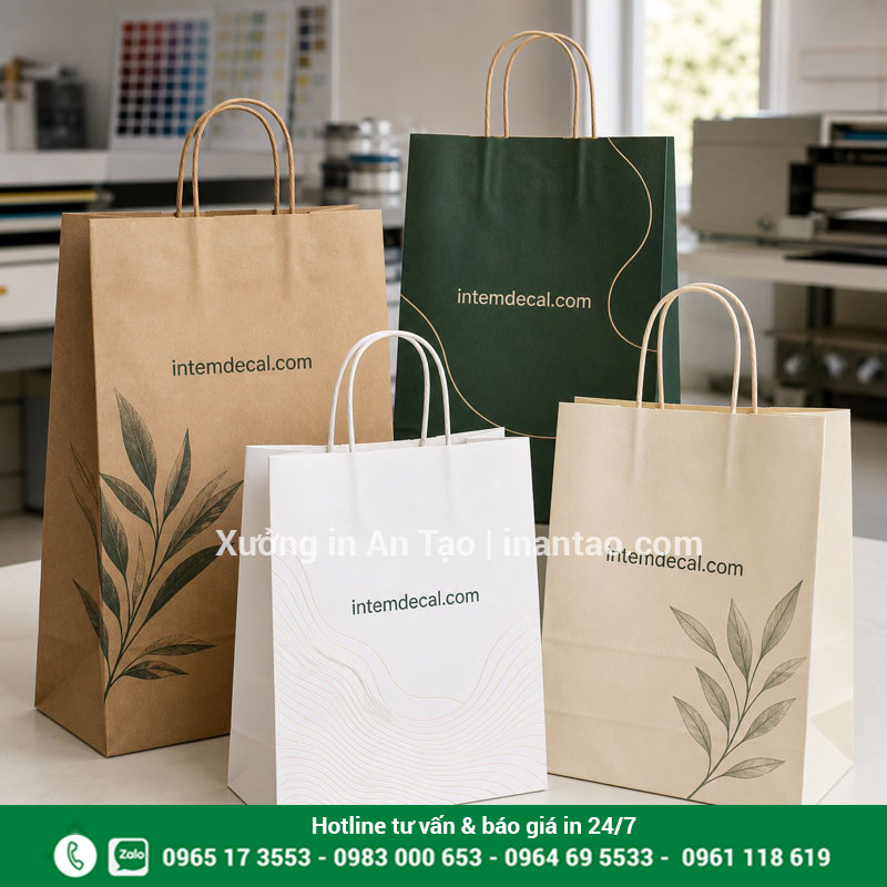In túi giấy đẹp theo yêu cầu tại intemdecal.com Mẫu in túi giấy hoàn chỉnh nhiều chất liệu tại intemdecal.com