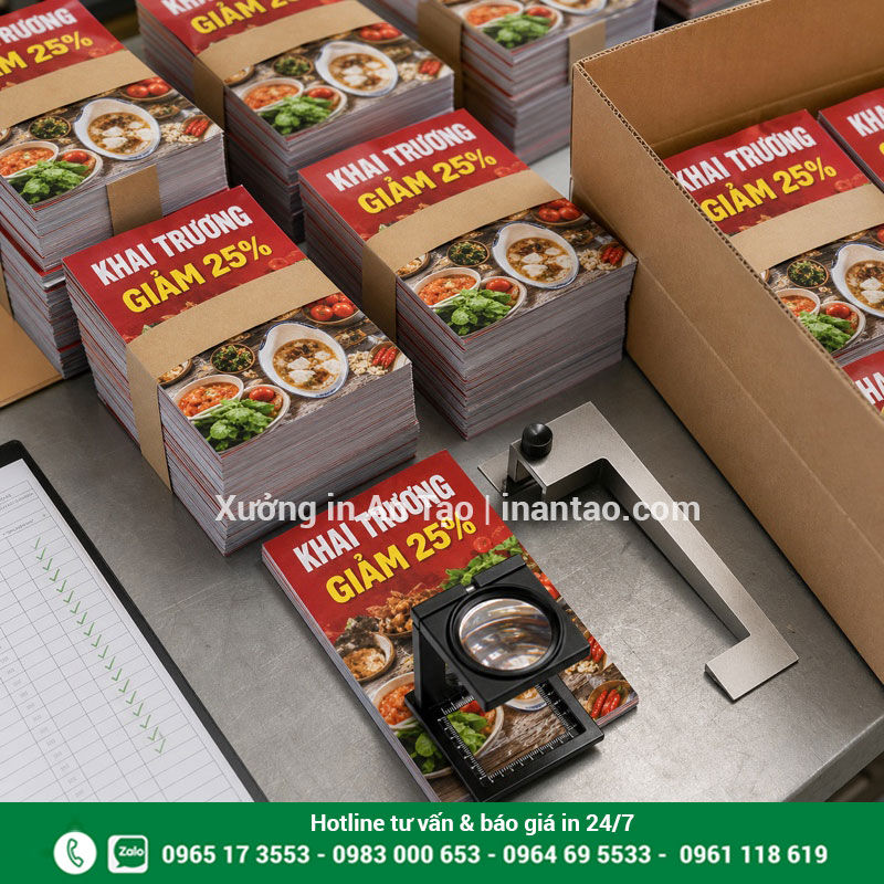 Kiểm tra chất lượng tờ rơi trước khi giao hàng Kiểm tra và đóng gói tờ rơi quảng cáo thành phẩm