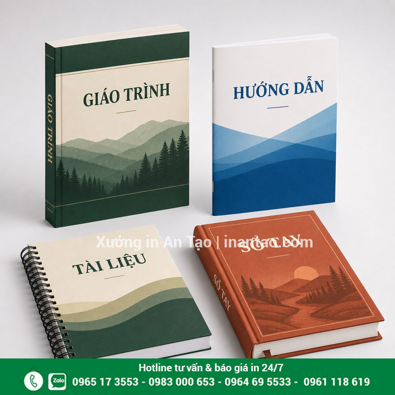 Kiểu đóng cuốn khi in sách theo yêu cầu Các kiểu đóng cuốn sách gồm keo nhiệt ghim lò xo và bìa cứng