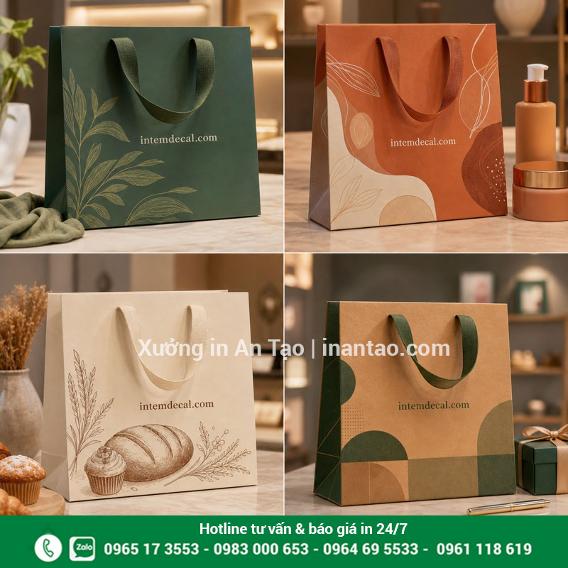 Mẫu in túi giấy theo yêu cầu nhiều ngành hàng Mẫu in túi giấy theo yêu cầu cho thời trang mỹ phẩm bánh và quà tặng