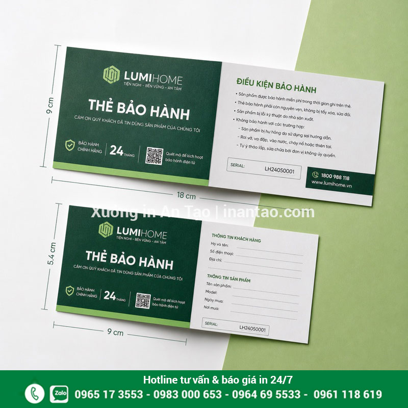 Mẫu in thẻ bảo hành tờ rời và gấp đôi So sánh mẫu thẻ bảo hành tờ rời và thẻ bảo hành gấp đôi