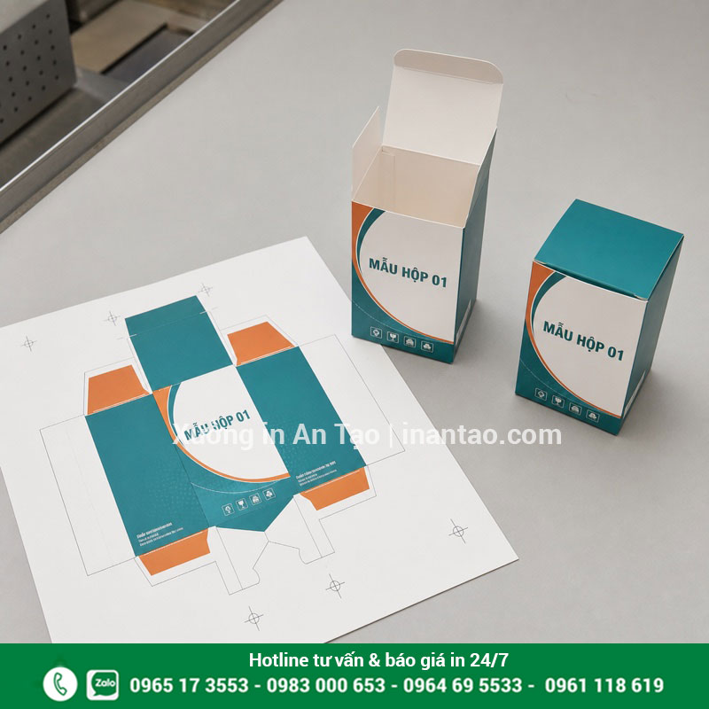 Quy trình in bế và gấp hộp giấy Tờ in khuôn bế và hộp giấy được gấp thành phẩm