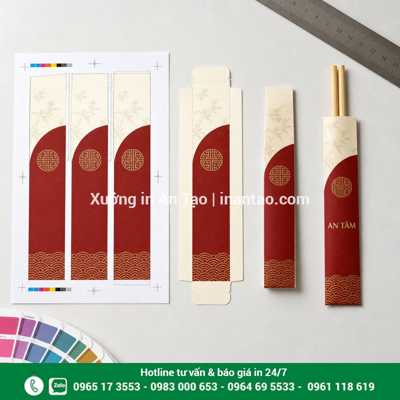 Quy trình in giấy bọc đũa và gia công hoàn thiện Quy trình in giấy bọc đũa từ tờ in đến thành phẩm gấp dán