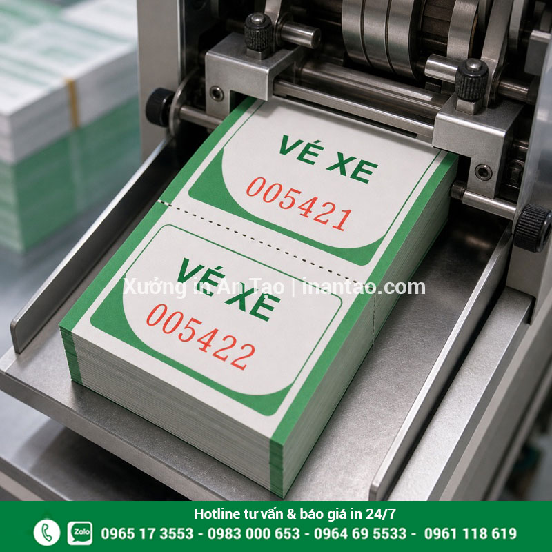 Gia công in vé xe có số nhảy liên tục Quy trình in vé xe và chạy số nhảy tự động