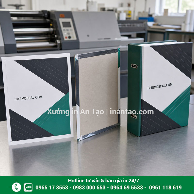 Quy trình sản xuất bìa còng theo yêu cầu Các công đoạn in, cán và bồi bìa còng tại xưởng