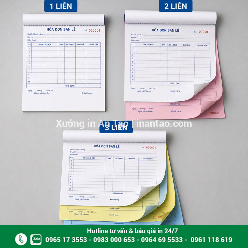 Các loại hóa đơn 1 liên 2 liên 3 liên So sánh mẫu hóa đơn bán lẻ 1 liên 2 liên và 3 liên
