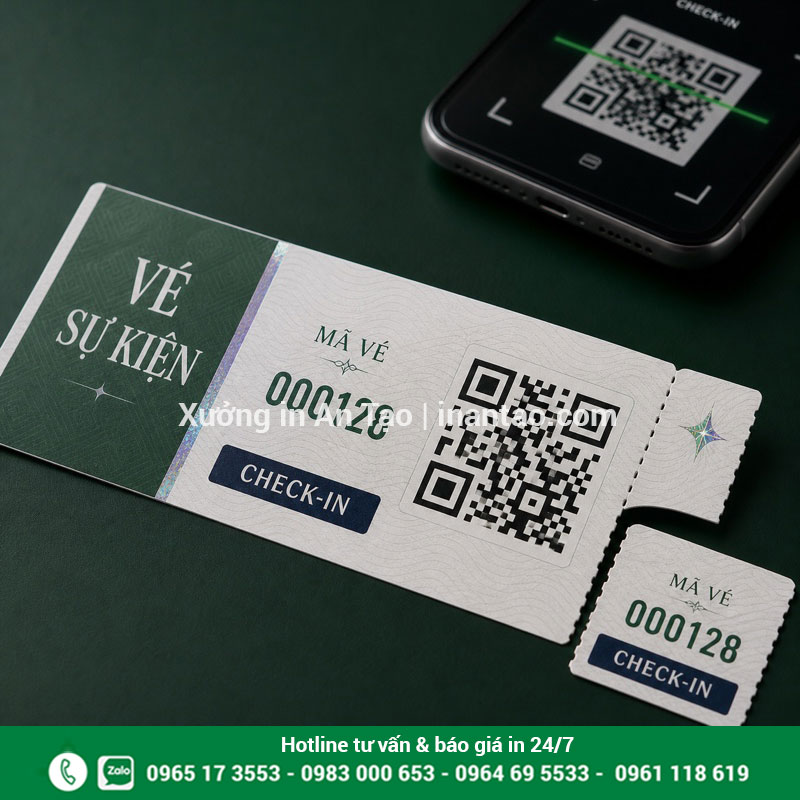 In vé sự kiện QR và số nhảy Vé sự kiện có mã QR số nhảy và cuống xé