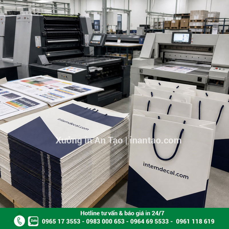 Xưởng in túi giấy sản xuất trực tiếp Máy in và túi giấy thành phẩm tại xưởng intemdecal.com